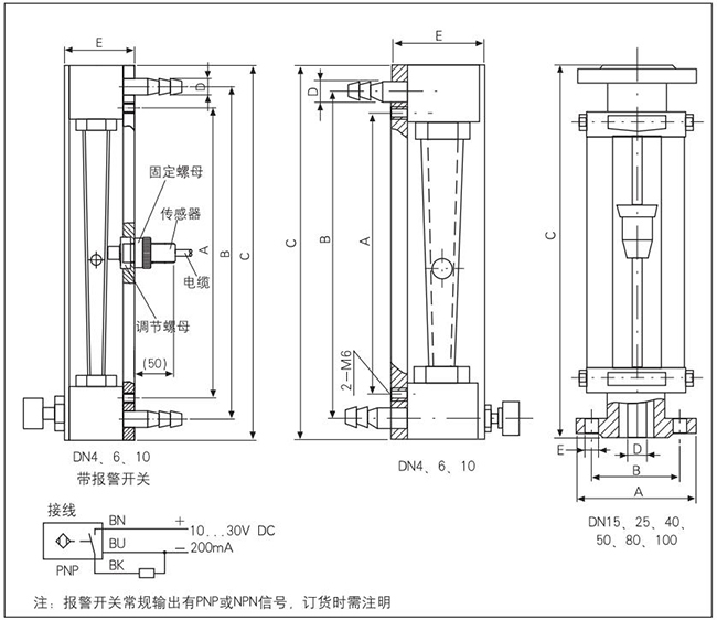 防腐型玻璃转子流量计外形图