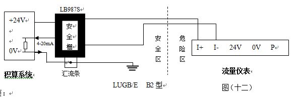 防爆蒸汽凝结水流量计4-20mA电流输出型接线图